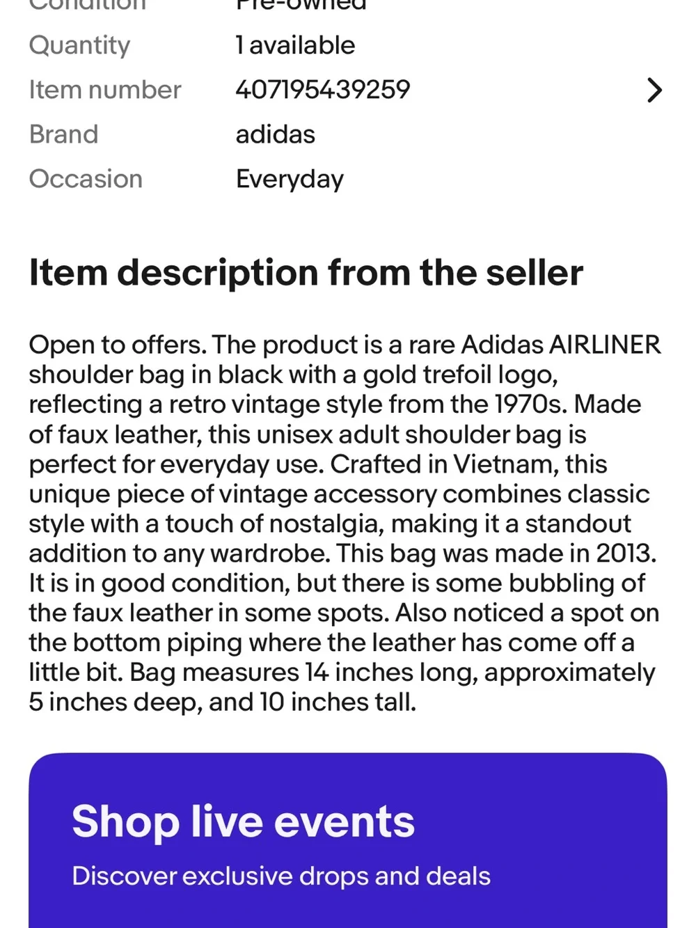 adidas Black and Gold Trefoil Messenger Bag